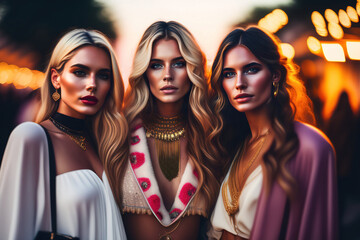 Young Female Friends Social Group Portrait. Created with Generative AI