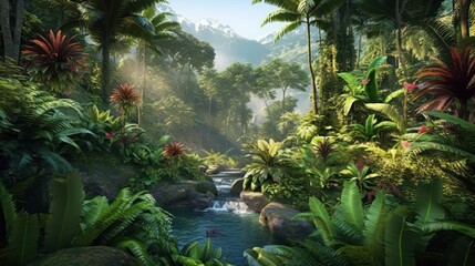 tropical waterfall in tropical jungle