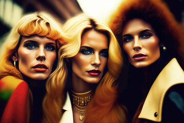 1970s Young Female Friends Social Group Portrait. Created with Generative AI