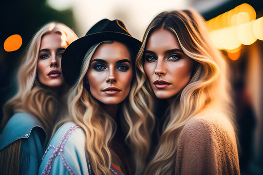 Young Female Friends Social Group Portrait. Created with Generative AI