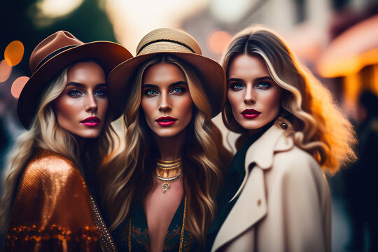 Young Female Friends Social Group Portrait. Created with Generative AI