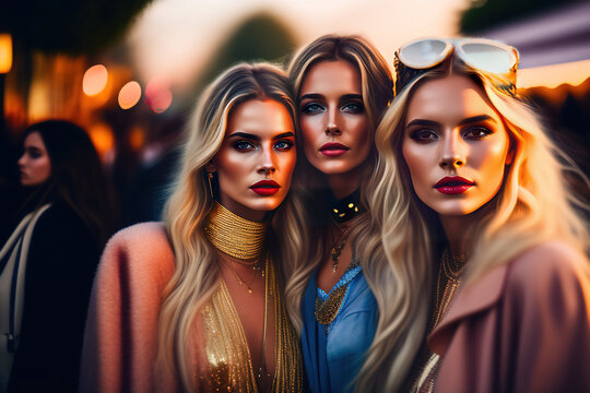 Young Female Friends Social Group Portrait. Created with Generative AI