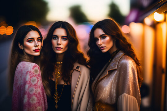 Young Female Friends Social Group Portrait. Created with Generative AI