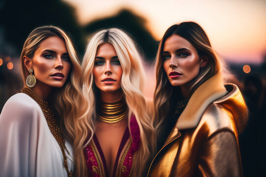Young Female Friends Social Group Portrait. Created with Generative AI