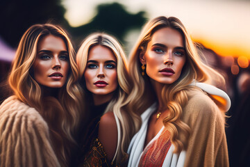 Young Female Friends Social Group Portrait. Created with Generative AI