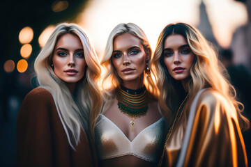 Young Female Friends Social Group Portrait. Created with Generative AI