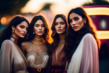 Young Female Friends Social Group Portrait. Created with Generative AI