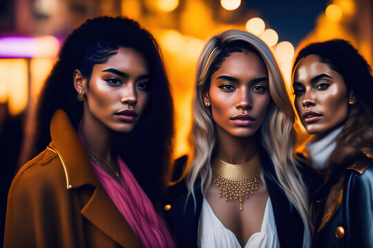 Young Female Friends Social Group Portrait. Created with Generative AI