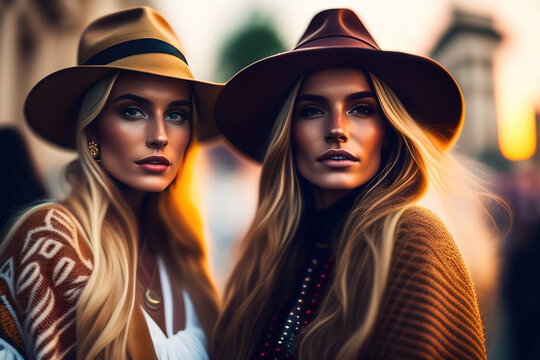 Young Female Friends Social Group Portrait. Created with Generative AI