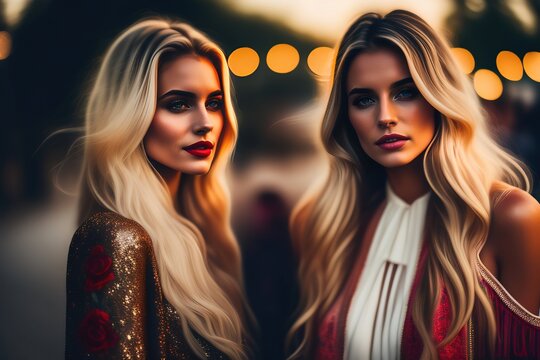 Young Female Friends Social Group Portrait. Created with Generative AI