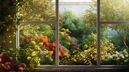 Beautiful Travel natural landscape. View window in realistic style on natural background.
