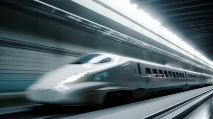 High-speed bullet train speeding through a futuristic tunnel