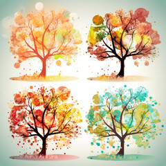 Set of 4 seasons trees, generative AI