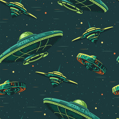 UFO ships colorful pattern seamless