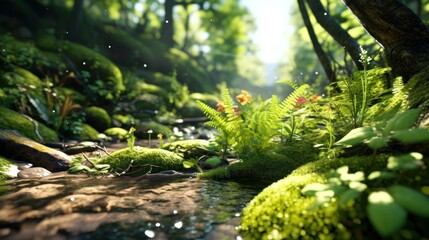 Naklejka na ściany i meble green moss in the forest