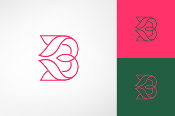 Letter B organic love heart petals monogram. Beautiful and elegant feminine logo. Suitable for beauty, cosmetic, environmental, floral, fashion, spa and esthetics salon companies.