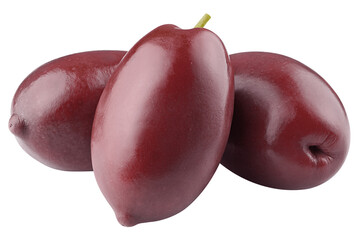 red Olives isolated on white background, full depth of field