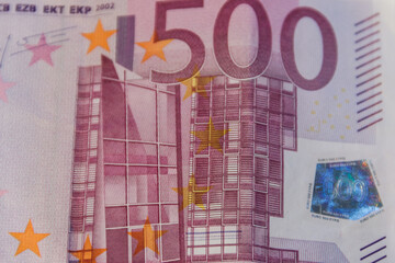 Macro shot of the five hundred euro banknote