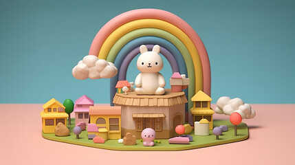 Obraz premium 3d illustration cute creatures rabbit