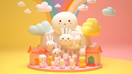 Obraz premium 3d illustration cute creatures rabbit