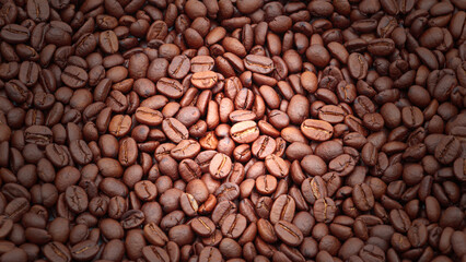 Coffee bean background for montage product display, top view