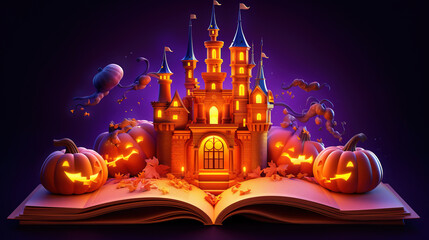 3d illustration of an open book with halloween