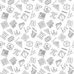 Mathematics Education outline seamless pattern - Math vector background