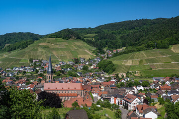 View of Kappelrodeck in the acher valley. Black Forest, Baden-Wuerttemberg, Germany, Europe