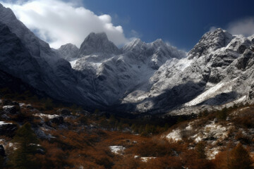 Fototapeta na wymiar Snow-covered majestic mountains, AI Generated landscape