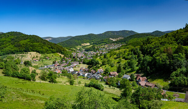 View of Ottenhoefen in the acher valley. Black Forest, Baden-Wuerttemberg, Germany, Europe