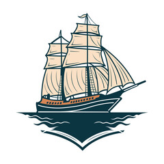 Cute ship isolated. Logo design of sailing ship.