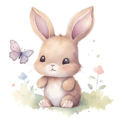 Watercolor vector cute baby bunny on white background