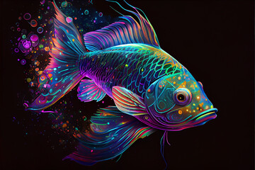 Fototapeta premium Vibrant color fish illustration. Generative ai.