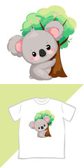 Vector graphic kids t-shirt design, with cute koala