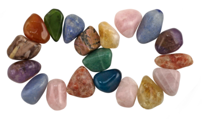 Infinity figure 8 symbol created using tumbled crystal healing stones isolated transparent png file
