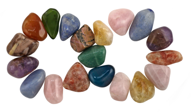 Infinity figure 8 symbol created using tumbled crystal healing stones isolated transparent png file

