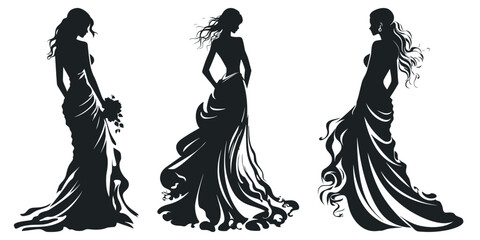 set of silhouette girls in wedding dress