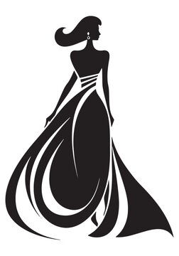 recommend clip art: Woman in long evening dress, isolated vector silhouette