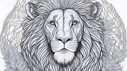 Black and white illustration of lion. Coloring book antistress for children and adults. Illustration isolated on white background - Generative AI technology