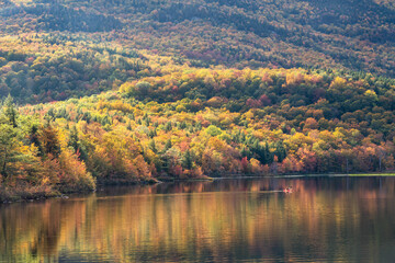 Autumn colors at the Basin Brook Reservoir in the White Mountains of New Hampshire - Kayak