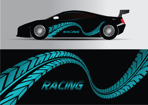 Sport car decal stripes. Car tuning stickers, speed racing stripes. Red markings for transport. Isolated on black background P100
