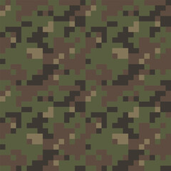 Khaki camouflage seamless pattern abstract texture pixel art background. Knitted design. Isolated vector 8-bit background.