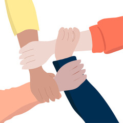 People holding hands together. Business and team cooperation Concept. Team cooperation spirit. Hand-drawn, vector illustration.