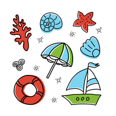 Summer color doodles icon set. Marine icons