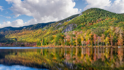 Autumn color reflection at the Basin Brook Reservoir in the White Mountains of New Hampshire 