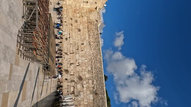 27-12-2022. jerusalem-israel .A special angle view on the Western Wall in Jerusalem, Israel. The footage shows the ancient stone wall that is considered the holiest site in Judaism