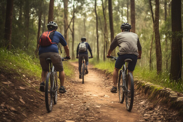 Two friends cycling together on a scenic trail, Friends, Friendship day Generative AI
