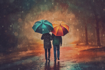 Two friends sharing an umbrella and walking in the rain, Friends, Friendship day Generative AI