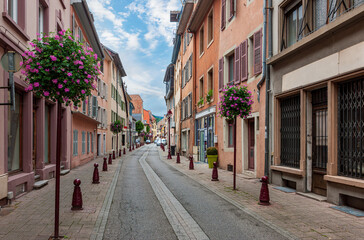 Fototapeta na wymiar Streets of the medieval town of Thann, Alsace, France