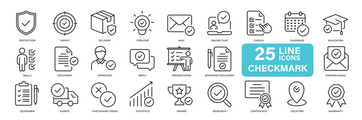 Checkmark thin line icons. Editable stroke. For website marketing design, logo, app, template, ui, etc. Vector illustration.